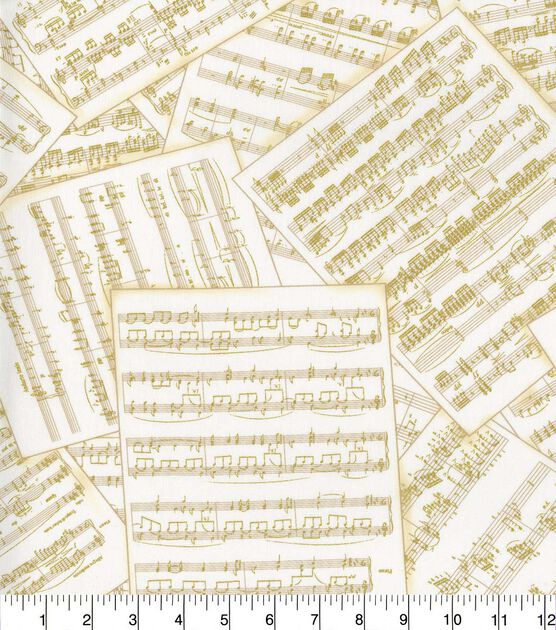 Hi Fashion Cream Sheet Music Novelty Metallic Cotton Fabric, , hi-res, image 2