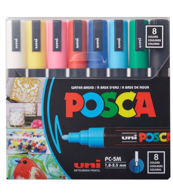 Pack of 8 x Black POSCA Markers with 8 x Different Tips