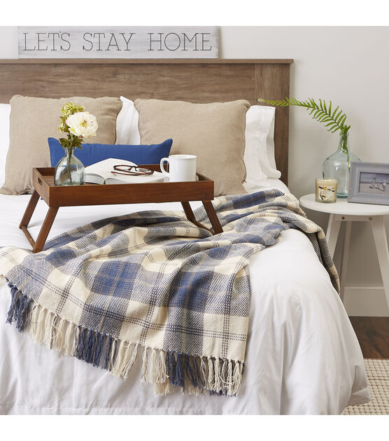 Design Imports Throw Blanket French Blue Farmhouse Plaid, , hi-res, image 4