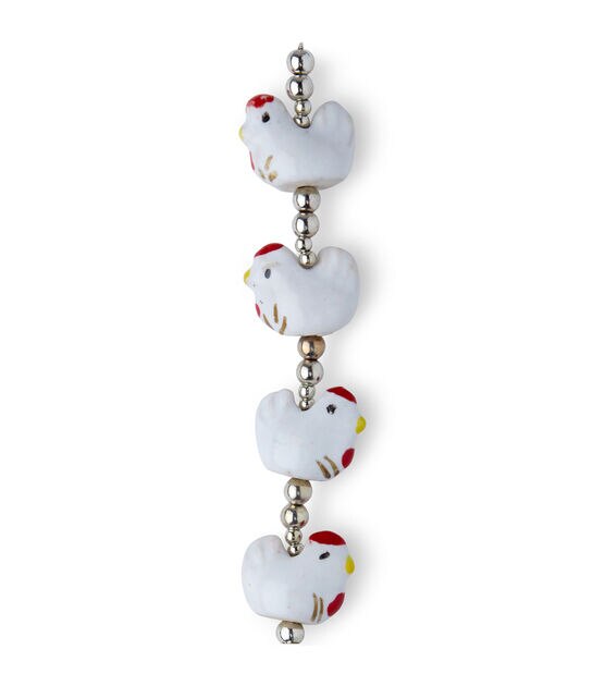 7" White Ceramic Rooster Strung Beads by hildie & jo, , hi-res, image 3