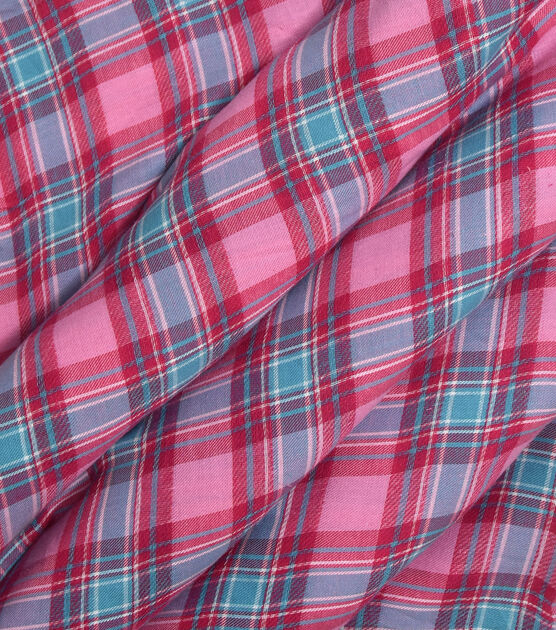 Pink & Turquoise Double Lawn Plaid Shirting Fabric | JOANN