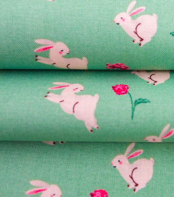 Hopping Bunnies On Sage Green Easter Cotton Fabric, , hi-res, image 3