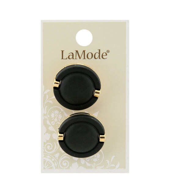 La Mode 1" Black & Gold Shank Buttons 2pk