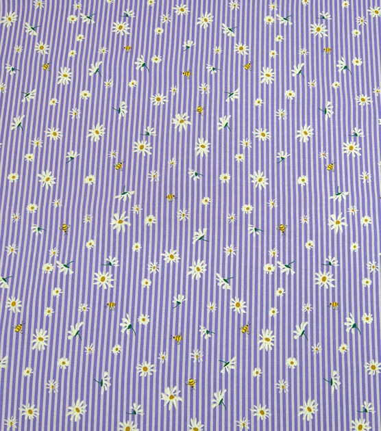 Flowers on White & Purple Striped Quilt Cotton Fabric by Keepsake Calico