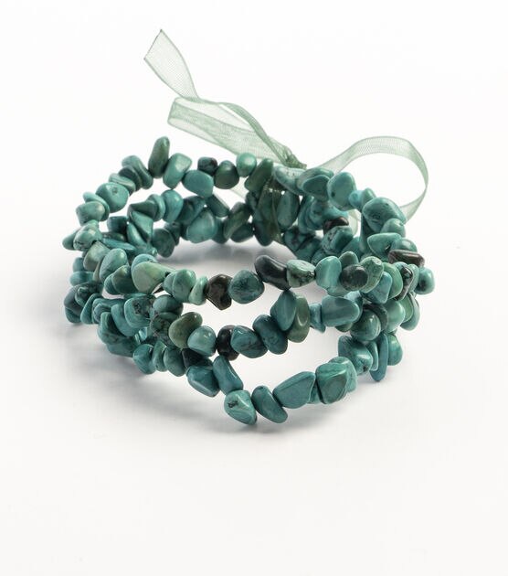 John Bead Turquoise Chips 3 Strand & Bow Stretch Bracelet, , hi-res, image 3