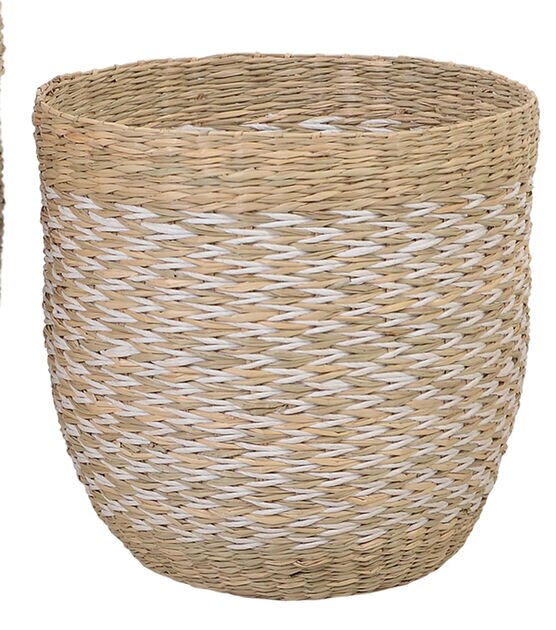 10.5" Woven Natural & White Round Basket
