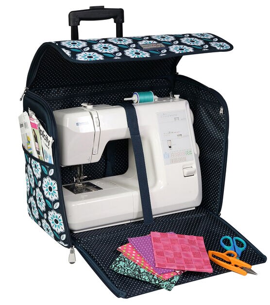 Everything Mary Collapsible Sewing Machine Case Teal - Craft Rolling Tote Cover Bag with Wheels for Brother Singer Bernina & Most Machines - Stora