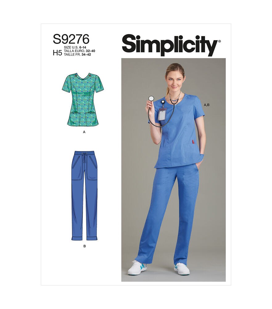 Simplicity S9276 Size 6 to 14 Misses Scrub Sewing Pattern, H5 (6-8-10-12-14), swatch