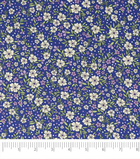 Cotton Fabric Blue Ditsy Floral Print on Cream Craft Fabric Material by the  Metre CP0834BLUE 