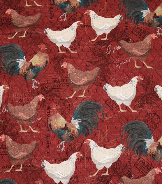 Roosters on Red Novelty Cotton Fabric