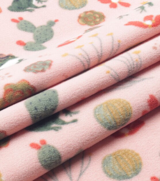 Frogs & Cacti on Pink Anti Pill Fleece Fabric, , hi-res, image 3