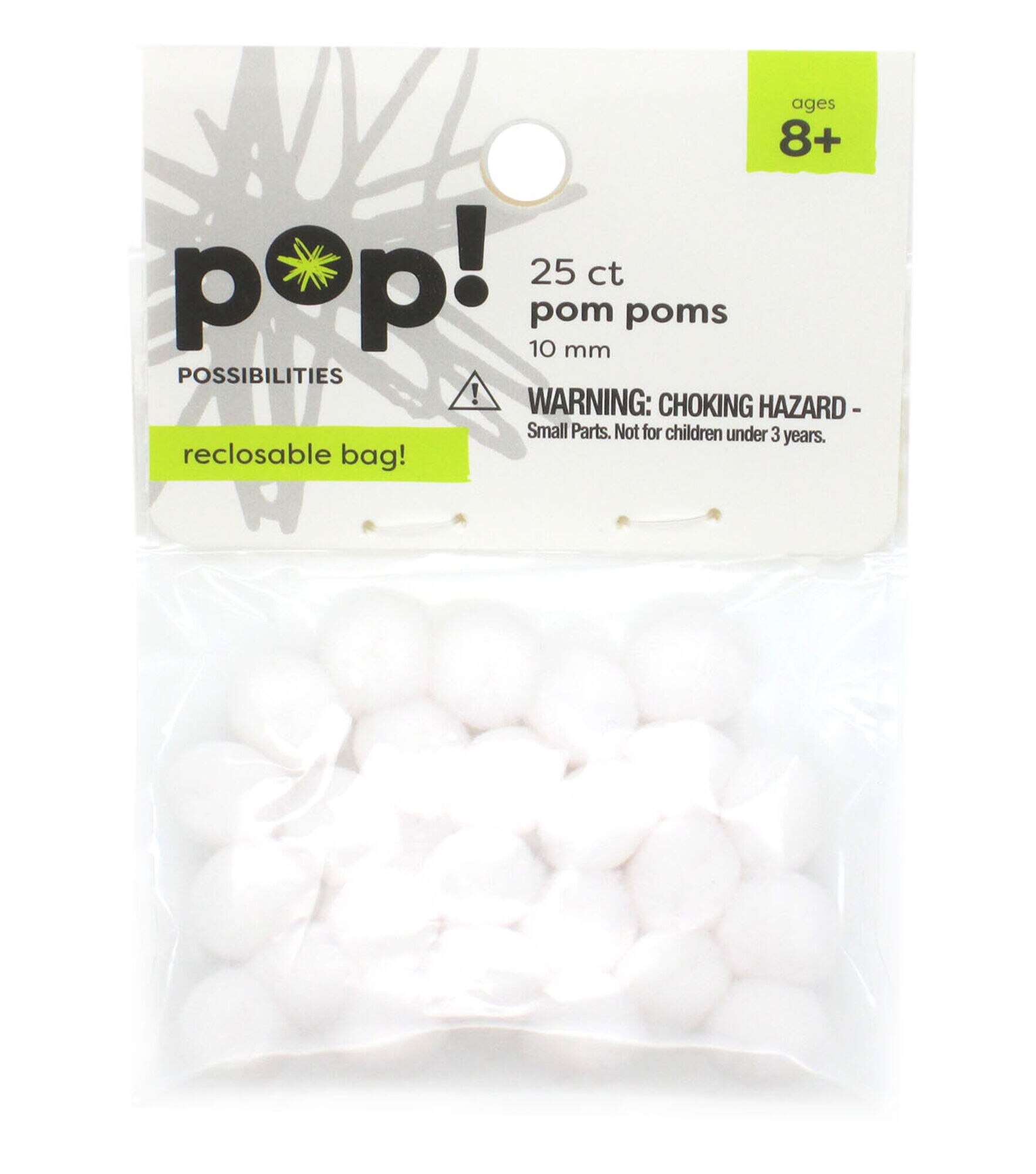 White 2 inch Pom-Poms, 8 Pack