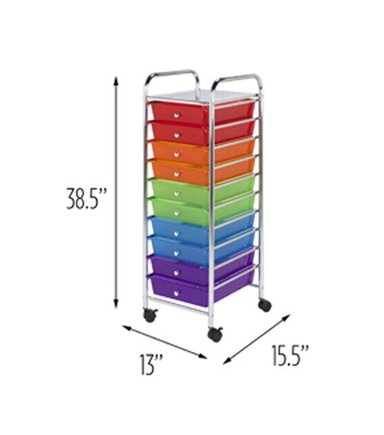 15" x 38" Multicolor 10 Drawer Rolling Storage Cart by Top Notch, , hi-res, image 4