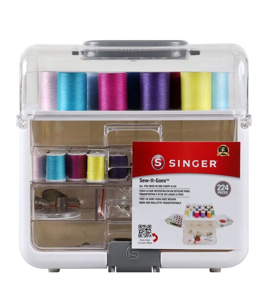  Singer Sew-It-Goes, 224 Piece - Sewing Kit & Craft Organizer -  Sewing Case Storage with Machine Sewing Thread, White