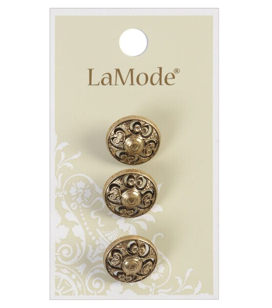 La Mode 5/8" Antique Gold Shank Buttons 3pk