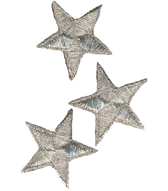 Iron-On Embroidered Star Patch Appliques Set of 3 (Gold or Silver)