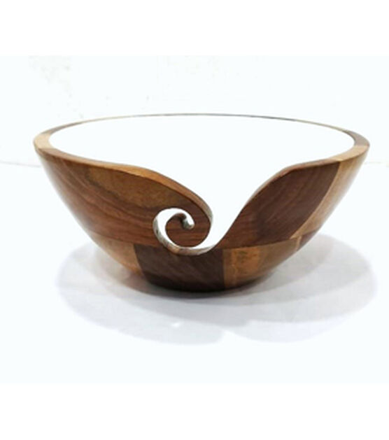 Oblong Wood Yarn Bowl for Knitting and Crocheting