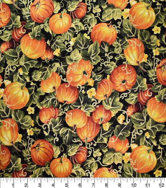 Clearance! Bountiful Harvest Metallic Fall Print 100% Cotton Quilting  Fabric sold by the yard Farm Pumpkin Thanksgiving Fall