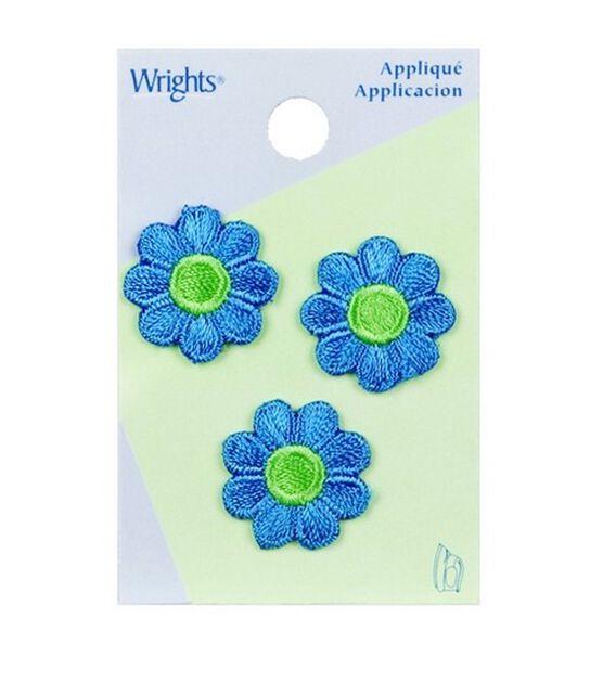 Wrights 3pk Blue Flower With Green Center Iron On Patches
