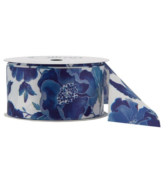 Offray 1.5"x9' Camo Abstract Single Faced Satin Wired Edge Ribbon Blue