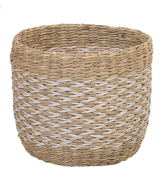 8" Woven Natural & White Round Basket