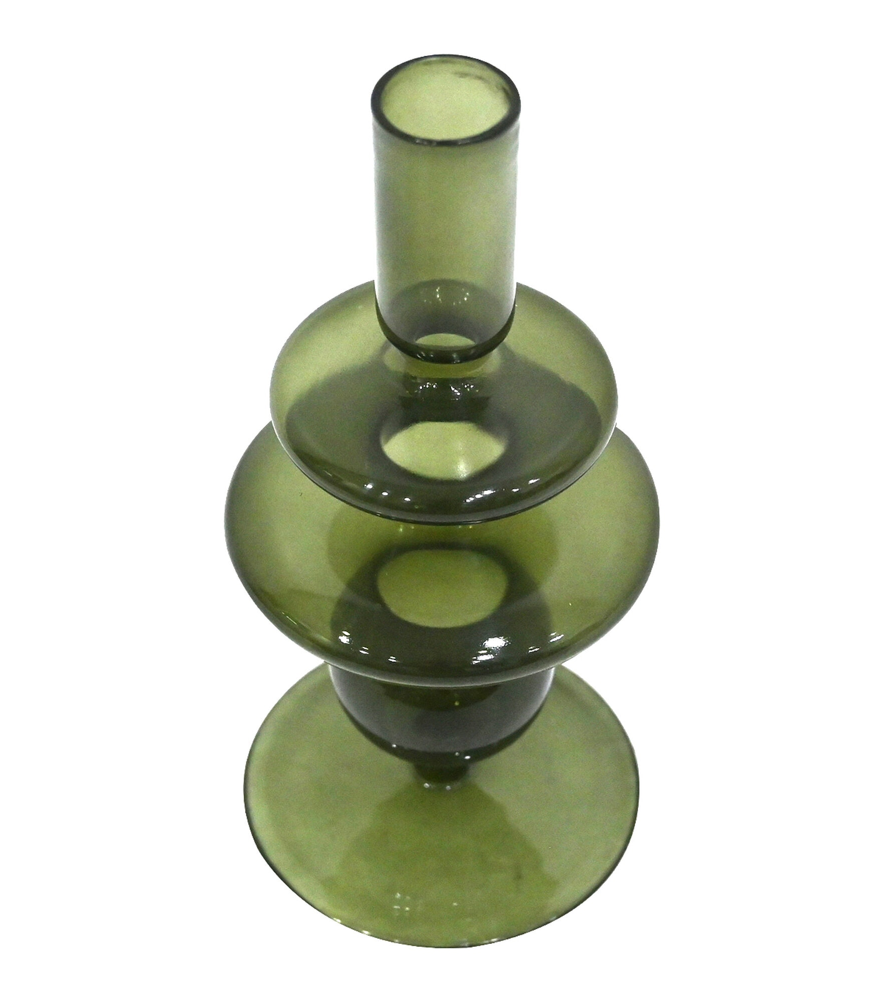 7.5" Spring Glass Abstract Taper Candle Holder by Place & Time, Green, hi-res