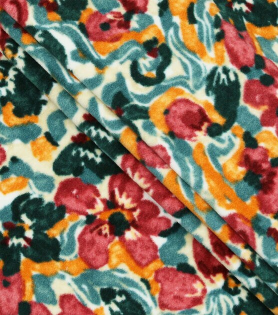 Multicolor Painted Floral Luxe Fleece Fabric, , hi-res, image 2