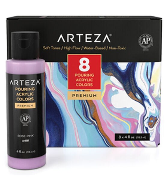 Arteza Pouring Acrylic Paint, Soft Tones - Set of 8