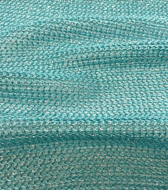 Blue Metallic Crochet Knit Fabric, , hi-res, image 3