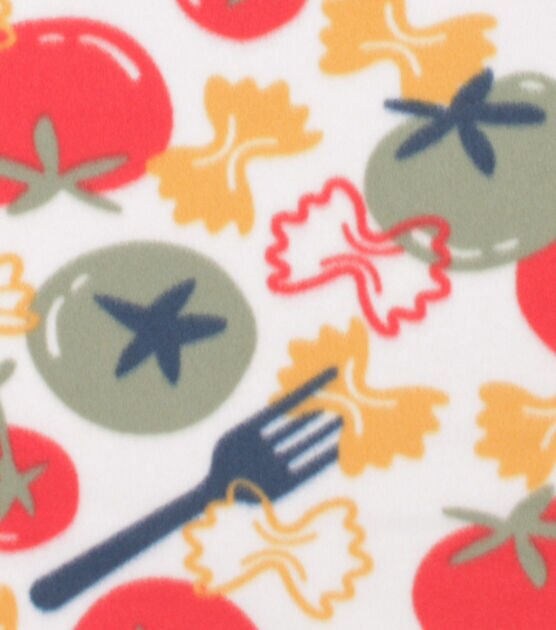 Tomato Pasta on White Blizzard Fleece Fabric