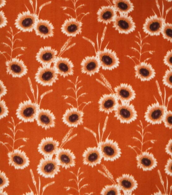 Sunflowers on Orange Anti Pill Fleece Fabric