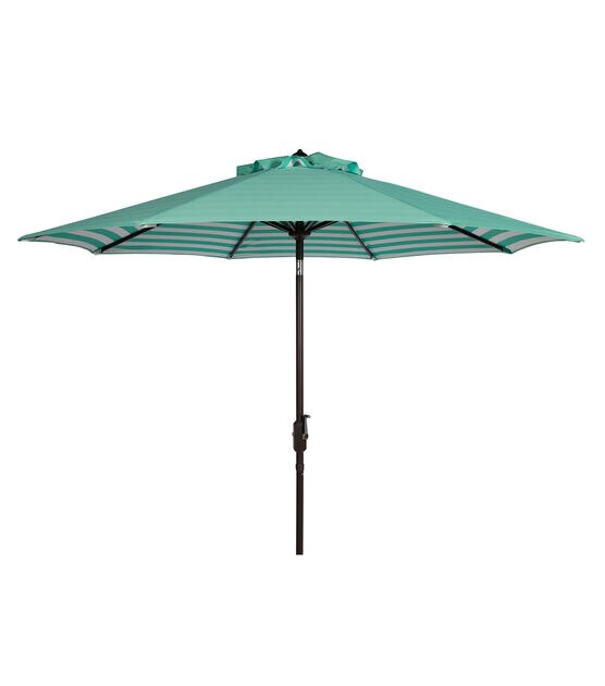Safavieh 9' Green & White Athens Striped Auto Tilt Patio Umbrella