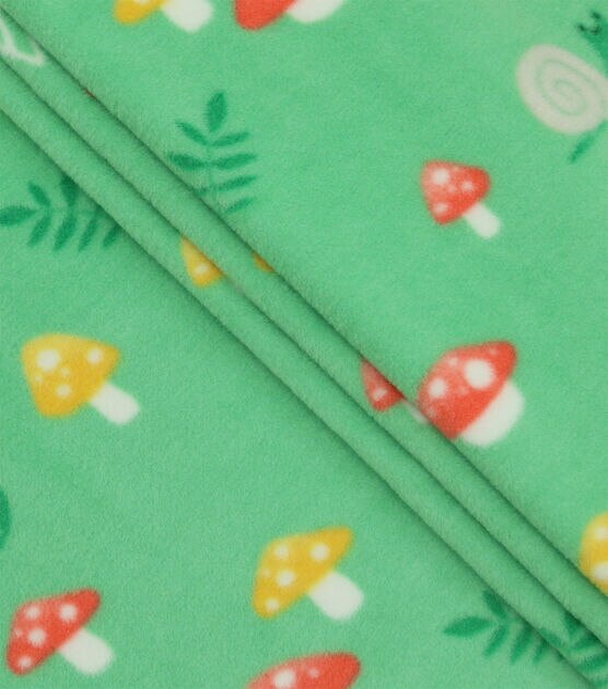 Spring Mushrooms on Green Anti Pill Plush Fleece Fabric by POP!, , hi-res, image 2