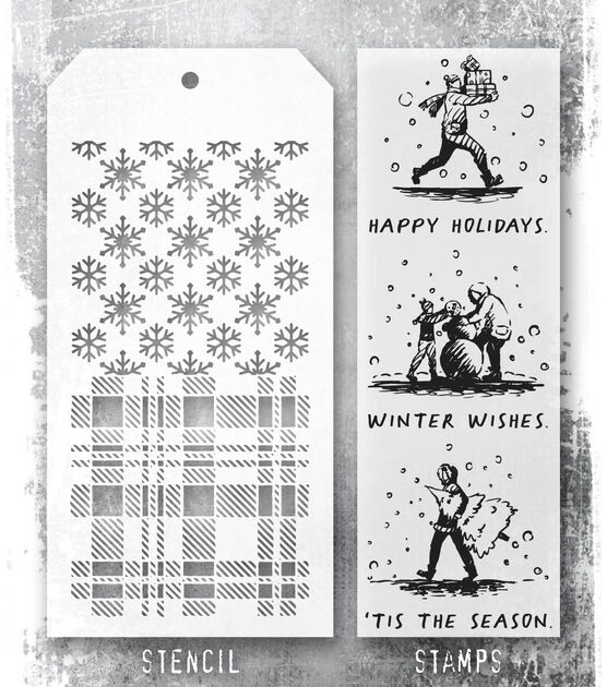 Tim Holtz 11 Holiday Sketchbook Clear Stamps & Stencil Set