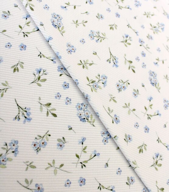 Cream Ditsy Blue Bouquet Rib Knit Fabric JOANN