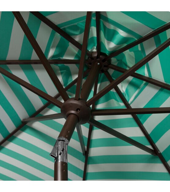 Safavieh 9' Green & White Athens Striped Auto Tilt Patio Umbrella, , hi-res, image 2
