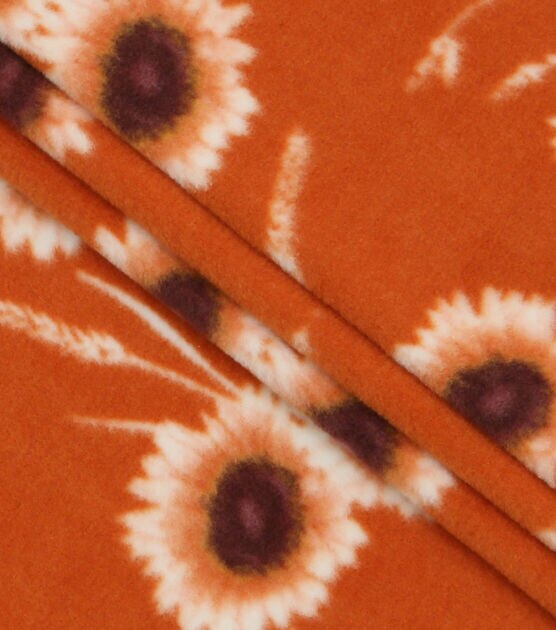 Sunflowers on Orange Anti Pill Fleece Fabric, , hi-res, image 2