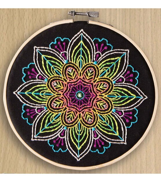 Leisure Arts Embroidery Kit 6 Neon Mandala - embroidery kit for beginners  - embroidery kit for adults - cross stitch kits - cross stitch kits for  beginners - embroidery patterns 