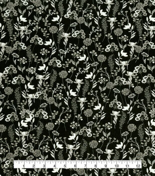 Cotton Fabric Black & White Floral Print Craft Fabric Material Metre -   Canada