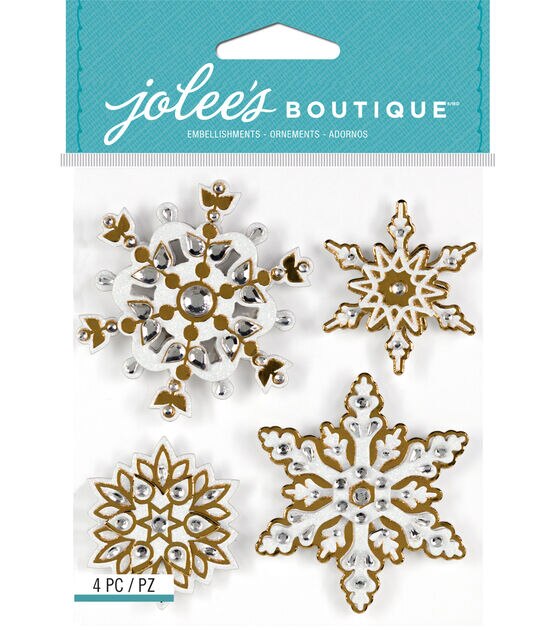 6 X Large Snowflake Rhinestone Stickers Embellishments Sparkly Resin Self  Adhesive Stickers for Crafts Christmas Cards 