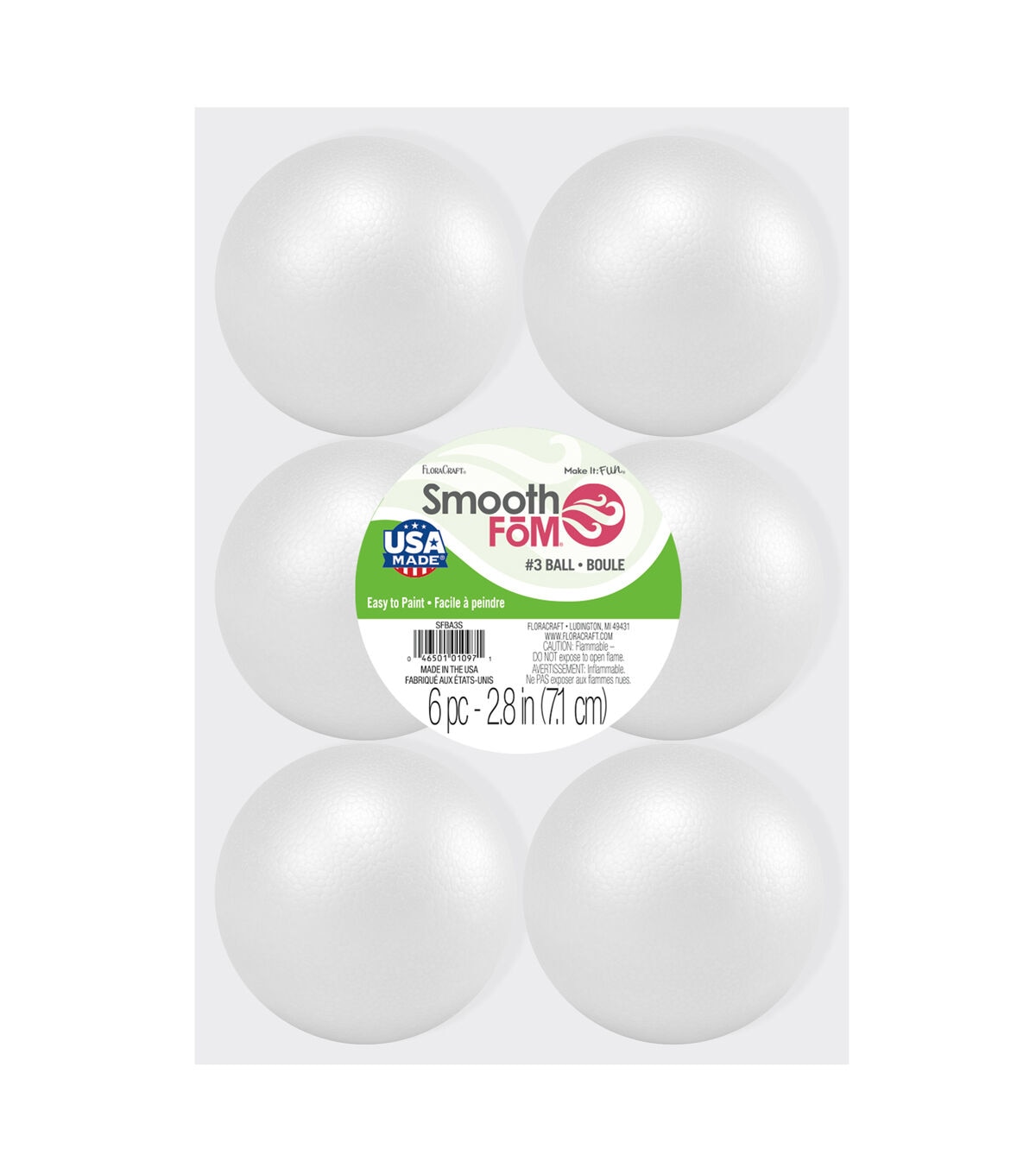 Floracraft Smooth Styrofoam Balls 3 6/Pkg