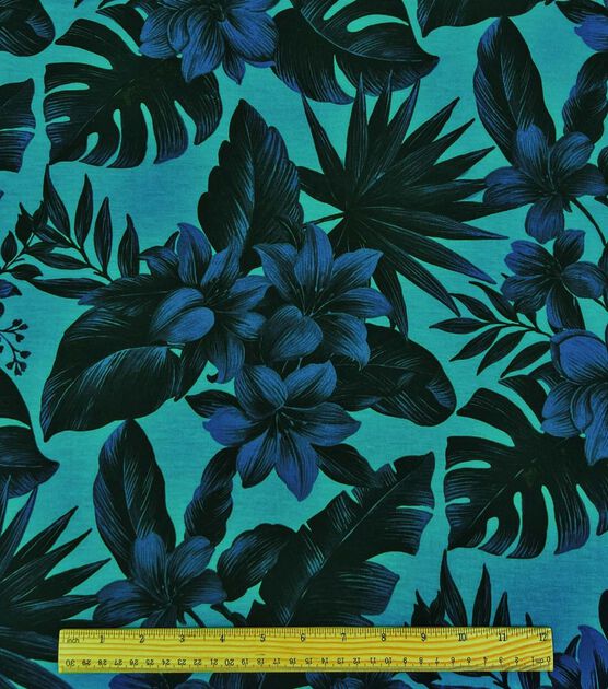 Blue Tonal Tropical Floral Spandex Knit Fabric, , hi-res, image 2