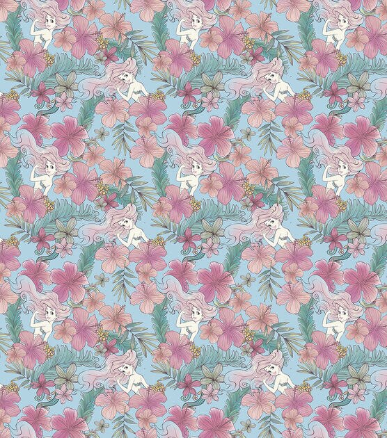 Disney Cotton Fabric Ariel Floral, , hi-res, image 2