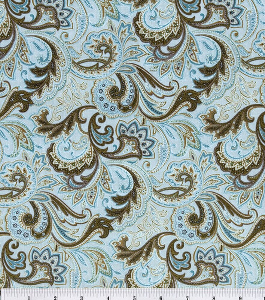 Keepsake Calico Fabric-Paisley Aqua & Brown