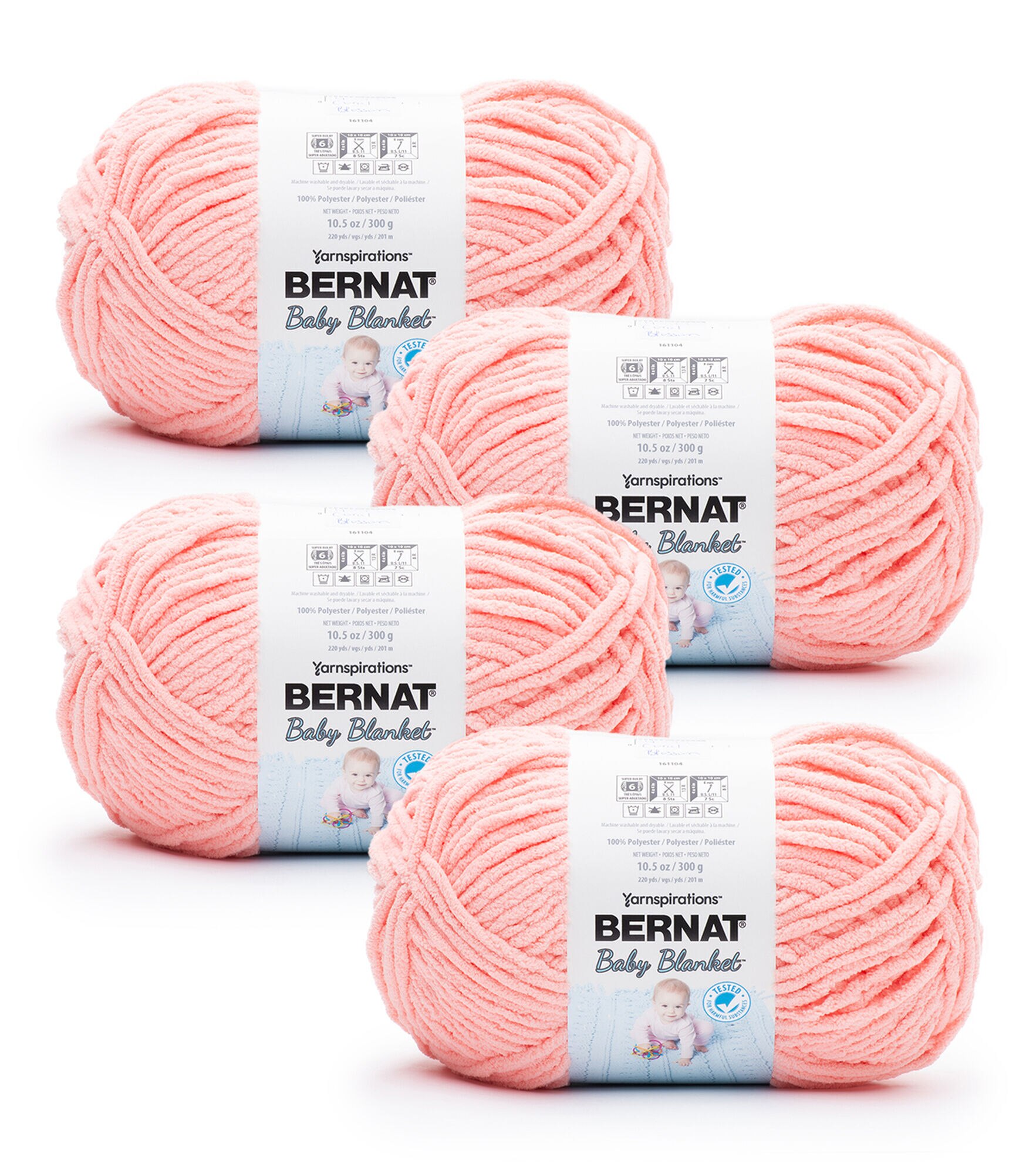 Bernat Baby Blanket 220yds Super Bulky Polyester Yarn 4 Bundle, Coral Blossom, hi-res