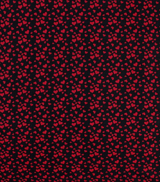 Tossed Red Hearts Black Valentine's Day Cotton Fabric