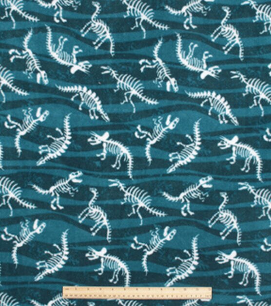 Dinosaur Fossils on Blue Anti Pill Fleece Fabric, , hi-res, image 2