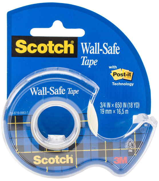 Wall-Safe Tape with Dispenser, 1 Core, 0.75 x 50 ft, Clear, 2/Pack -  Reliable Paper