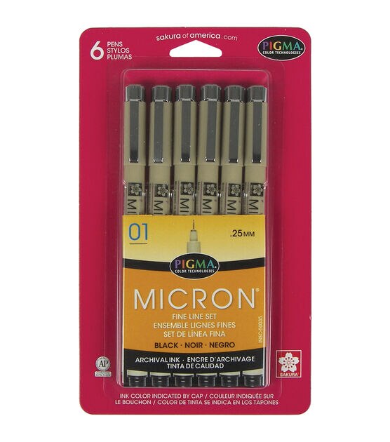 Sakura Pigma Micron Pen Set - Black, 01, Pkg of 6