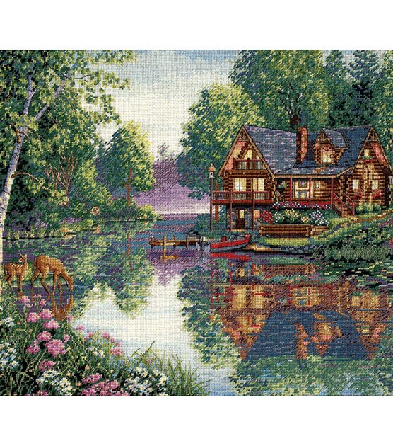 Janlynn Counted Cross Stitch Kit 16x12 Log Cabin Covered Porch (14 Count)